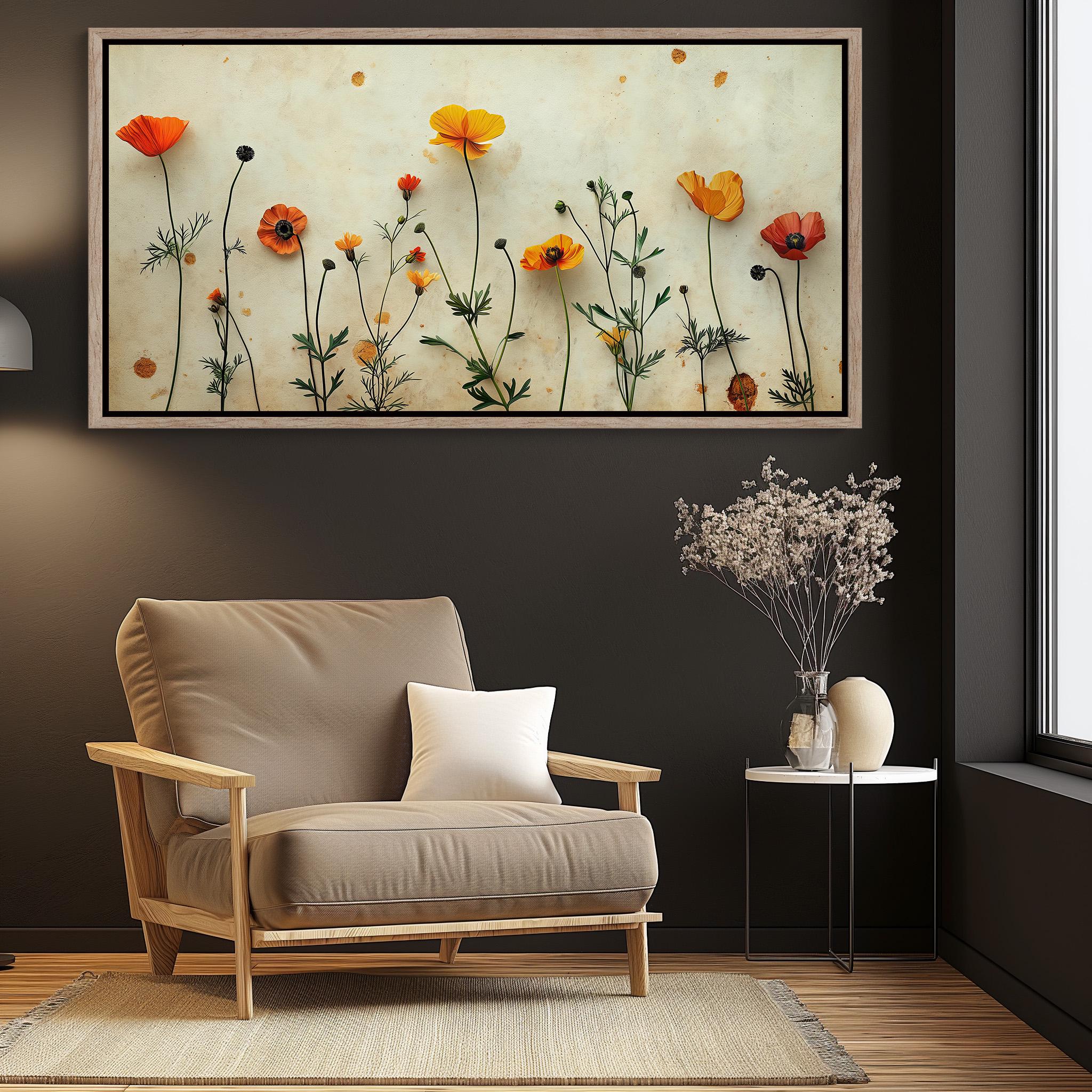 Vintage 3D Pressed Wildflower Illusion Canvas | Rustic Floral Wall Art | Framed Botanical Artwork for Home and Office, Ready to Hang