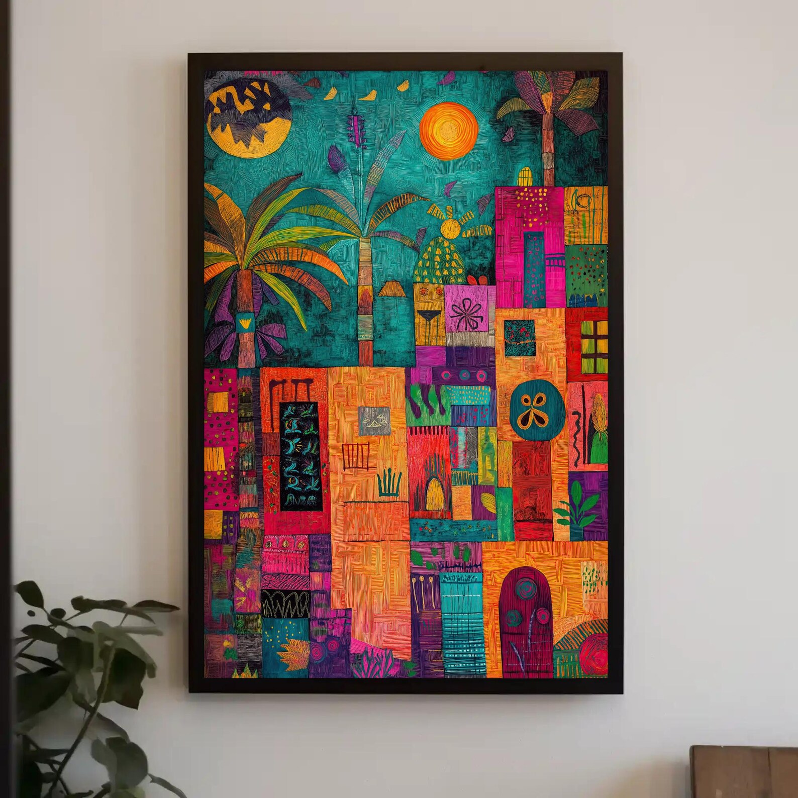 Mexican Folk Art Canvas Print, Vibrant Town Scene, Cultural Wall Decor ...