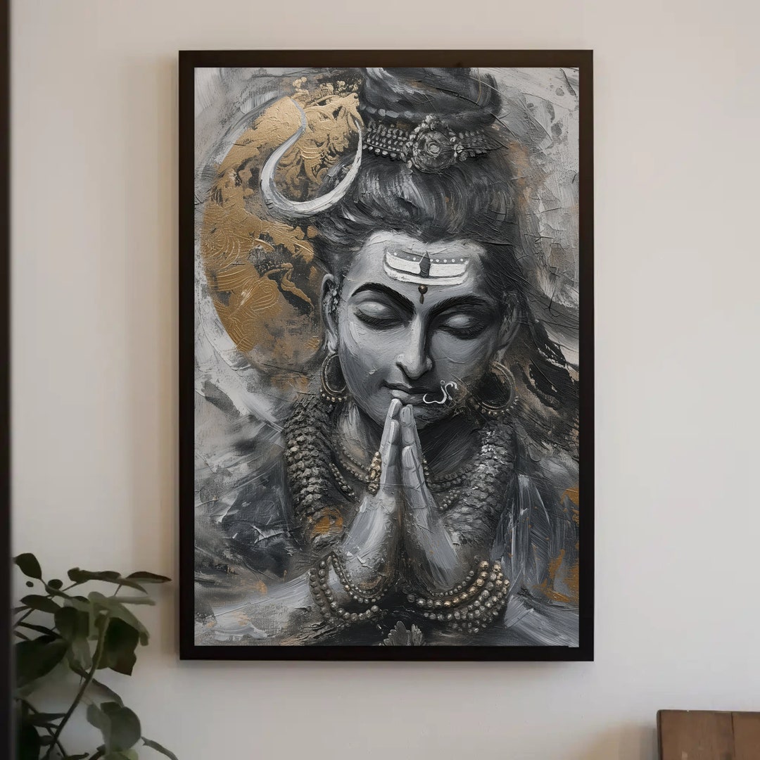 Shiva Hindu God Painting Ready to Hang Spiritual Indian Art Shiv Ji