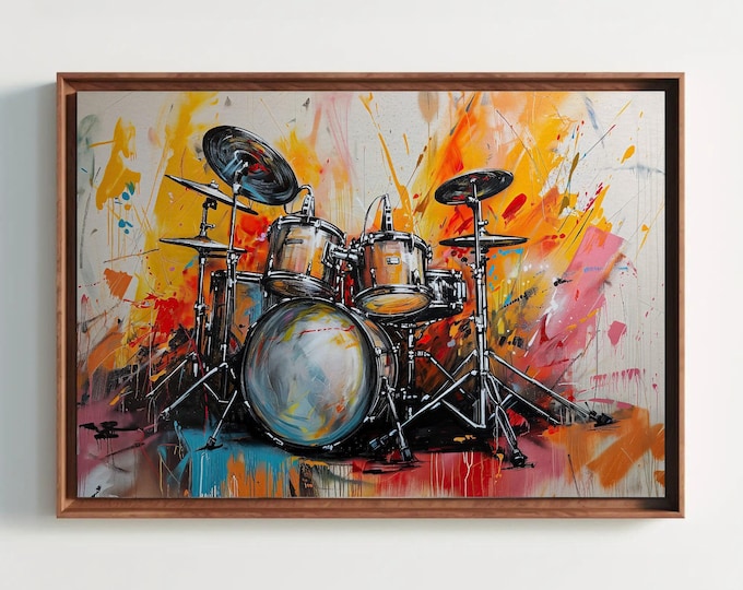 Drum Kit Graffiti Canvas Print, Music Lover Wall Art, Framed/Unframed