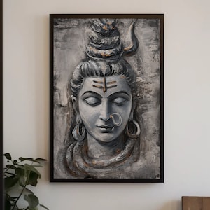 Shiva Hindu God Painting - Spiritual Art - Ready to Hang - Indian Wall Decor - Hindu Wall Art - Shiv ji Wall Art