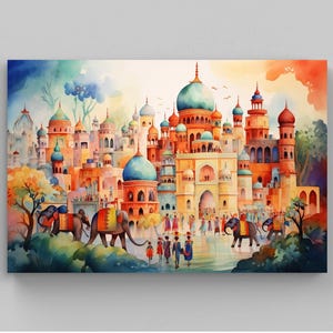 India Watercolor Painting - India Wall Art - Indian Home Decor -  Vibrant Colors - India Art - India Large Canvas Print - Home Decor