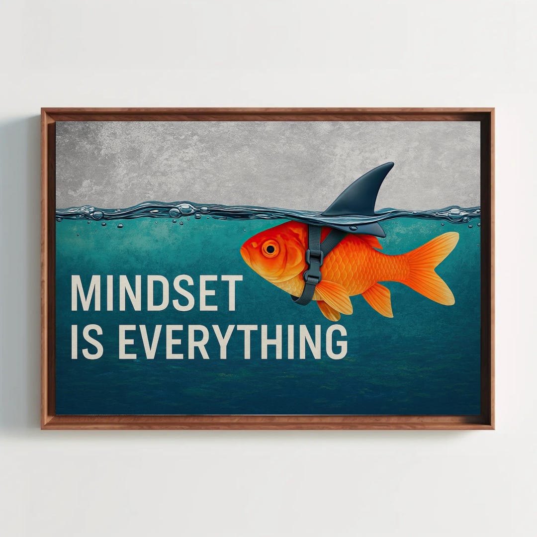 Mindset Fish Mindset Goldfish Shark Fin Canvas Print, Motivational Office Wall Art ...