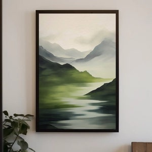 Green Mountain Print - Boho Forest Landscape Wall Decor - Mid Century Modern - Mountain Art Poster