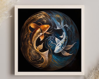 Yin Yang Koi Fish Canvas – Abstract Wall Art