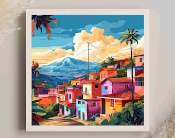 Salvadorian Town Art Print | Colorful El Salvador Home Decor