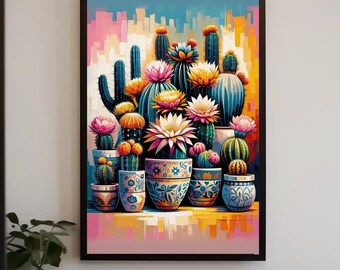 Cactus Flower Canvas Print | Vibrant Mexican Botanical Wall Art
