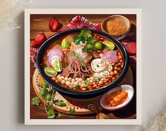 Impresión artística de pozole, decoración de cocina mexicana