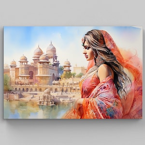 Beautiful Girl at Indian Harbour Watercolor Art Print, India Art Poster, Wall Art Decor, Decor, Indian Wall Decor, Indian Art Print