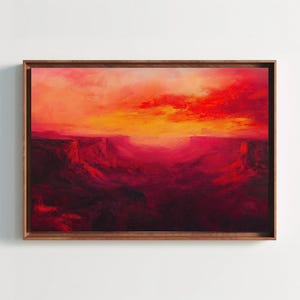 The Grand Canyon at Red Sunset Canvas Print, Arizona Landscape Painting, National Park Wall Art for Living Room or Office Decor