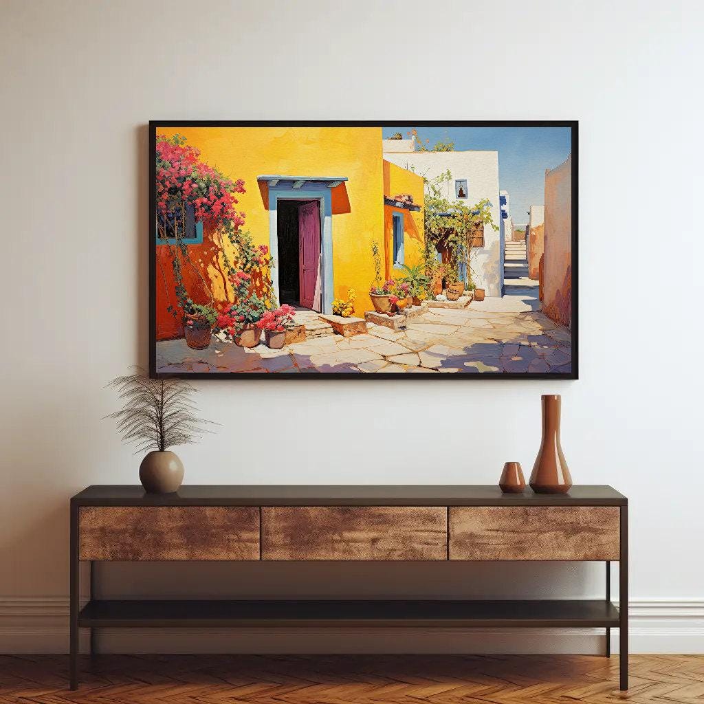 Mexican Town Canvas Print, Colorful Latin Home Decor, Framed Wall Art ...