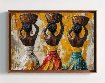 African Women Canvas Print, Extra Large Afro-Boho Wall Art