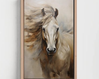 Abstract White Horse Canvas Print - Farmhouse Rustic Wall Art
