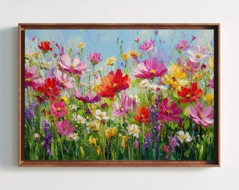 Wildflower Meadow Canvas Print – Floral Field Oil Painting Art