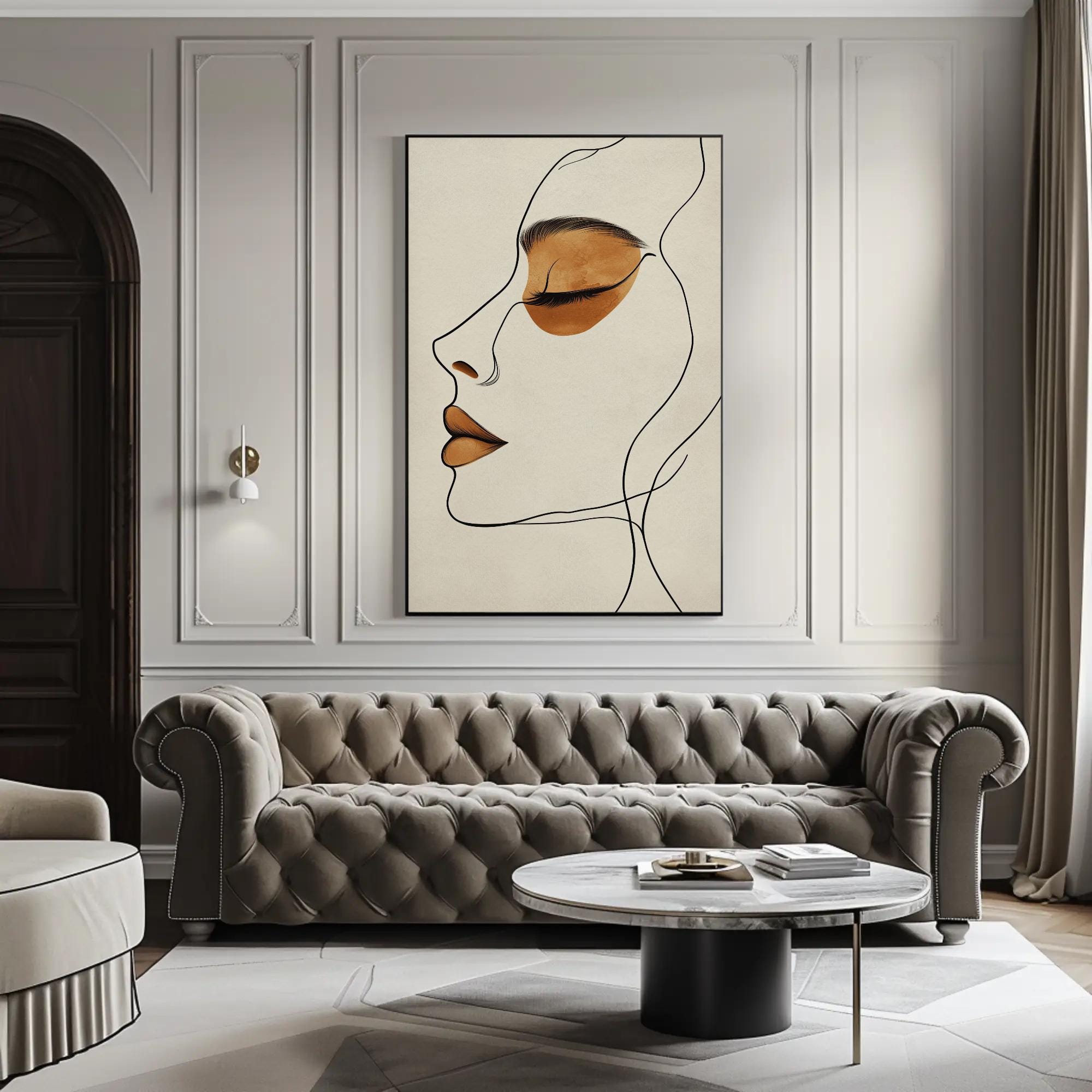 Minimalist Woman Face Line Art Canvas Print, Boho Japandi Wall Decor - Etsy