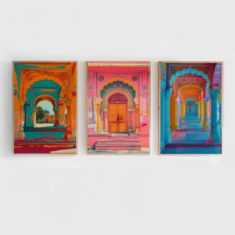Rajasthan Haveli Canvas Art Set – Traditional Indian Wall Decor, Framed image 9