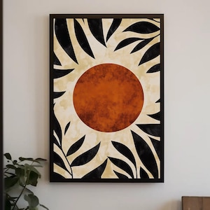 Mid Century Modern Tropical Leaf Canvas Print, Boho Organic Abstract Wall Art, Framed Minimalist Decor for Living Room
