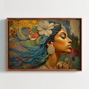 Indian Painting, Abstract Woman Colourful Indian Wall Decor, Framed Print, Traditional Indian Painting, Canvas Ready To Hang