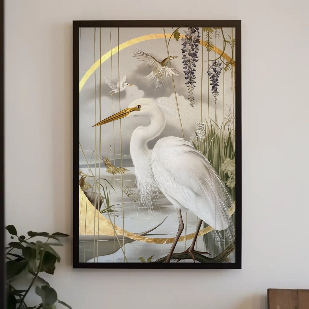 White Egret Wall Art Bird Canvas Print Bird Wall Art White Bird Decor ...