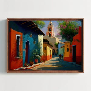Mexican Village Artwork, Colorful Wall Art for Living Room, Ethnic Art Prints for Home Decor, Traditional Mexican Art, Vibrant Wall Decor