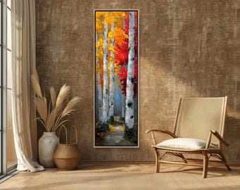 Autumn Birch Tree Canvas Print, Textured Impasto Style
