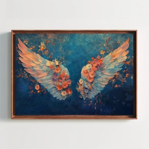 Abstract Angel Wings Canvas Print, Floral Wing Painting, Ethereal Wall Art, Heavenly Angel Decor, Spiritual Artwork for Bedroom Living Room