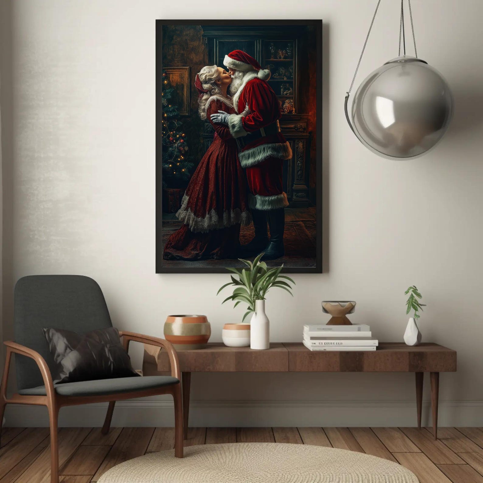 Santa and Mrs. Claus Kissing Canvas Print, Romantic Holiday Wall Art - Etsy