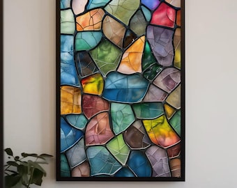 Stained Glass Canvas Print, Colorful Window Wall Art, Framed
