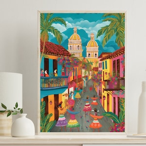 Colombia Art Print | Cartagena Travel Poster | Caribbean Art Deco Wall Decor| Colombian Art | Colombia Gift | Colombia Home Decor - Wall Art