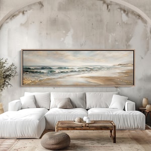 Ocean Waves Oil Painting Canvas Print — Gold Seascape Wall Art