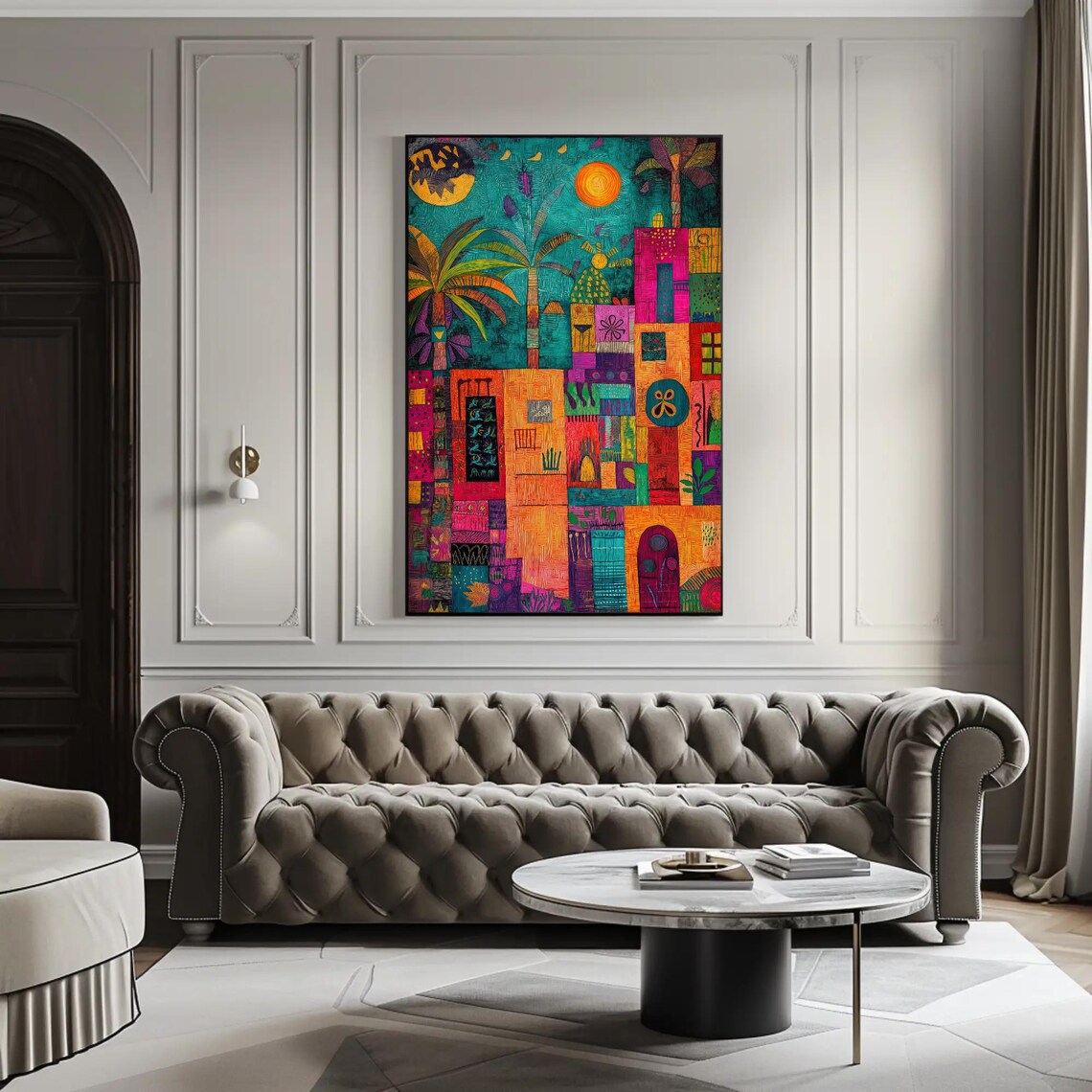 Mexican Folk Art Canvas Print, Vibrant Town Scene, Cultural Wall Decor ...