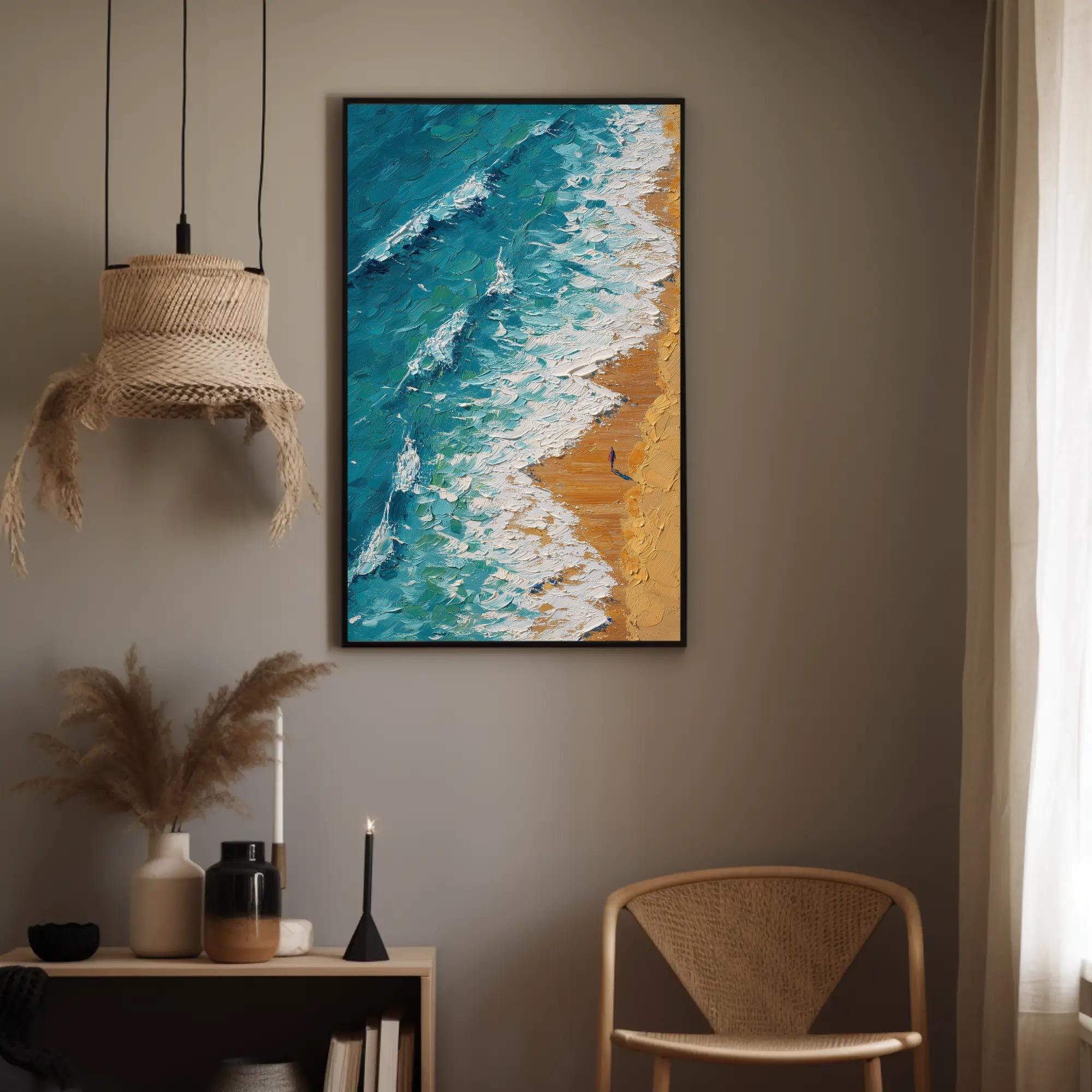 Aerial Ocean Waves Canvas Wall Art | Teal Blue Sandy Beach | Coastal ...