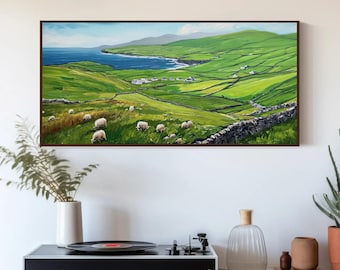Dingle Peninsula Wall Art, Extra Large Canvas, Ireland Wall Art, Over The Bed Decor, Travel Wall Art, Irish Countryside Painting, Framed Art