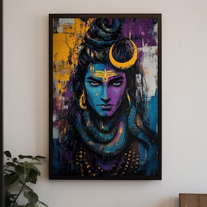 Lord Shiva Modern Portrait Canvas Print, Indian God Wall Art, Shiv Ji Decor, Hindu Deity Painting, Spiritual Home Decor, Ready to Hang