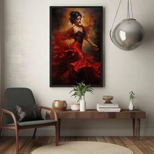 Flamenco Dancer Canvas Print, Spanish Art, Red Dress image 4