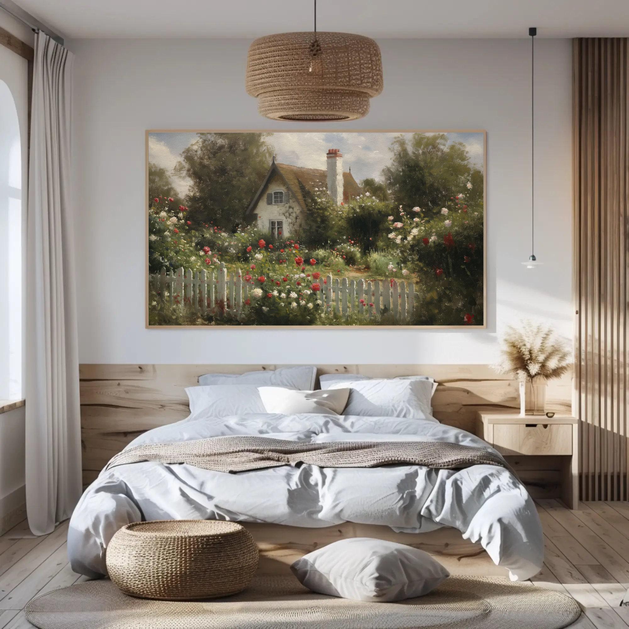 Framed Cottage Garden Canvas Print, Vintage Farmhouse Wall Art - Etsy