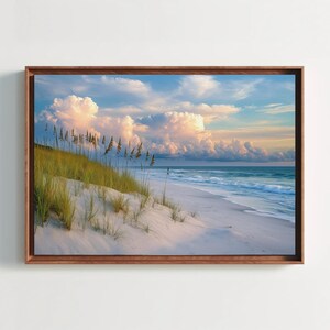 Sandy Beach Vibrant Canvas Print, Abstract Blue Seascape Painting, Modern Coastal Ocean Wall Art for Beach House Decor