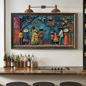 Mexican 3D Style Extra Large Canvas Landscape - Mexico Cultural Wall Art Decor - Unique Framed Mexican Artwork for Home, Ready to Hang