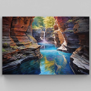 Watkins Glen State Park Oil Painting Canvas Art Print  New York Poster Watkins Glen Print Home Decor Watkins Glen State Park New York