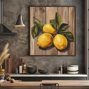 Lemons Rustic Wood background Canvas Print - Kitchen Wall Decor - Farmhouse Kitchen Decor - Cottage Kitchen Wall Art - Ready To Hang