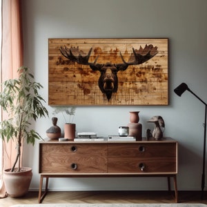 Moose on Wood Canvas Print - Cabin Wall Art - Farmhouse and Cottage Decor - Rustic Wall Art - Framed Ready To Hang