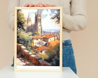 San Miguel de Allende Watercolor Print, Mexican Village Wall Art