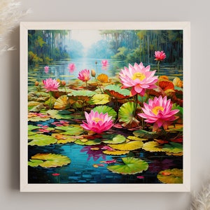 Lotus Home Decor - Lotus Wall Art for Living Room - Lotus Pond Art and Colorful Lotus Art Prints for Indian Living Room Decor