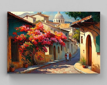 Oaxaca Art Print, Mexican Village Landscape, Colorful Home Decor