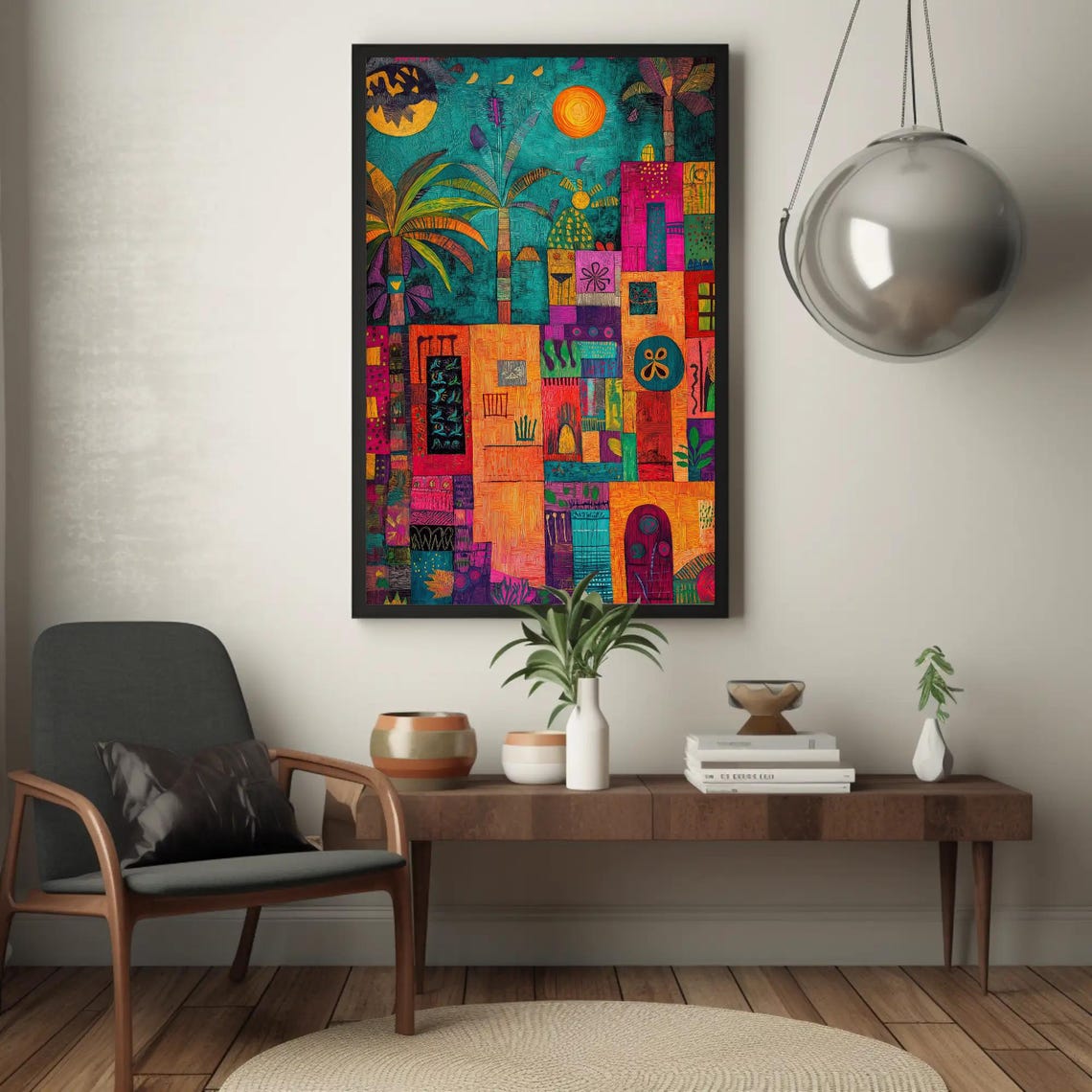 Mexican Folk Art Canvas Print, Vibrant Town Scene, Cultural Wall Decor ...