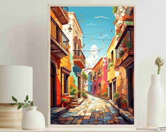 Mexican Town Canvas Print | Colorful Streets of Mexico Art