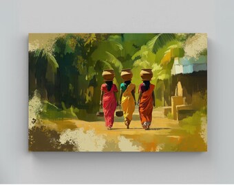South Indian Woman Canvas Print, Ethnic Home Decor, Ready to Hang