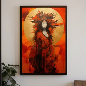 Japanese Sun Goddess Amaterasu - Large Vertical Canvas Art Print - Framed Canvas and Poster Ready to Hang