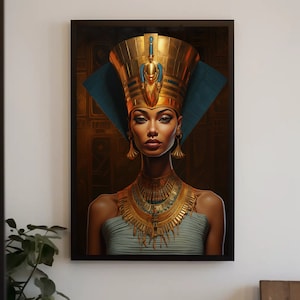 Egyptian Queen Nefertiti Painting - African American Art Gift - Egyptian Goddess - Black Woman Wall Decor