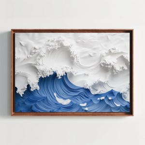 Japanese Wave Canvas Print, Stark White and Cobalt Blue Waves, Traditional Asian Wall Art for Living Room or Office